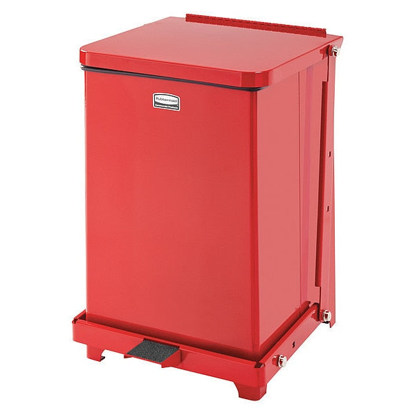 7 gal Square Step Can, Red, 14 1/4 in Dia, Step-On, Steel, Rigid Plastic