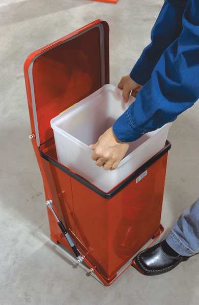 7 gal Square Step Can, Red, 14 1/4 in Dia, Step-On, Steel, Rigid Plastic