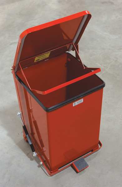 7 gal Square Step Can, Red, 14 1/4 in Dia, Step-On, Steel, Rigid Plastic