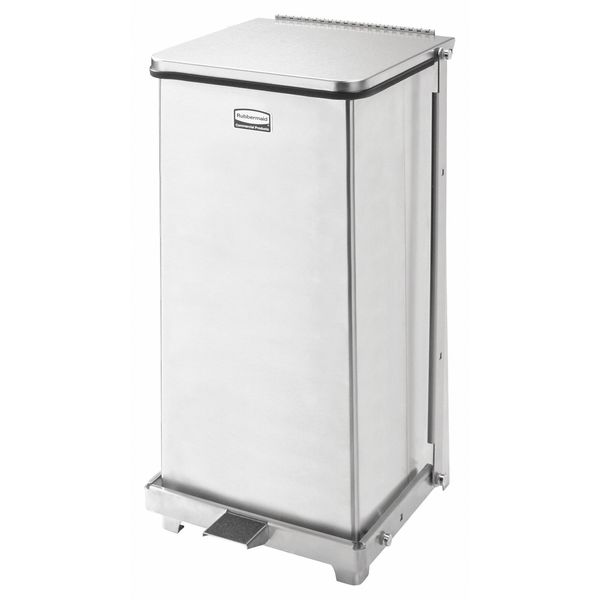 65 gal Square Step Can, Stainless Steel, 14 1/4 in Dia, Step-On, Stainless Steel, Rigid Plastic