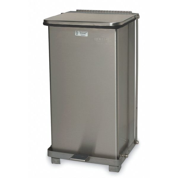 65 gal Square Step Can, Stainless Steel, 14 1/4 in Dia, Step-On, Stainless Steel, Rigid Plastic