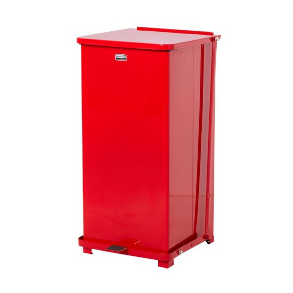 24 gal Square Step Can, Red, 16 3/4 in Dia, Step-On, Steel, Rigid Plastic