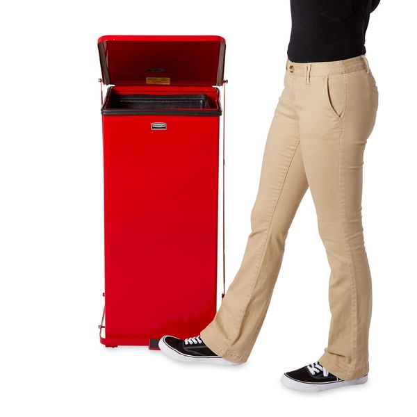 24 gal Square Step Can, Red, 16 3/4 in Dia, Step-On, Steel, Rigid Plastic