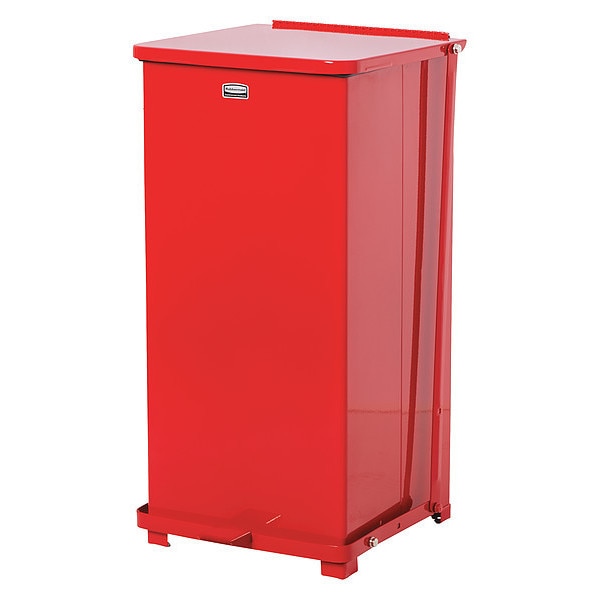 24 gal Square Step Can, Red, 16 3/4 in Dia, Step-On, Steel, Rigid Plastic