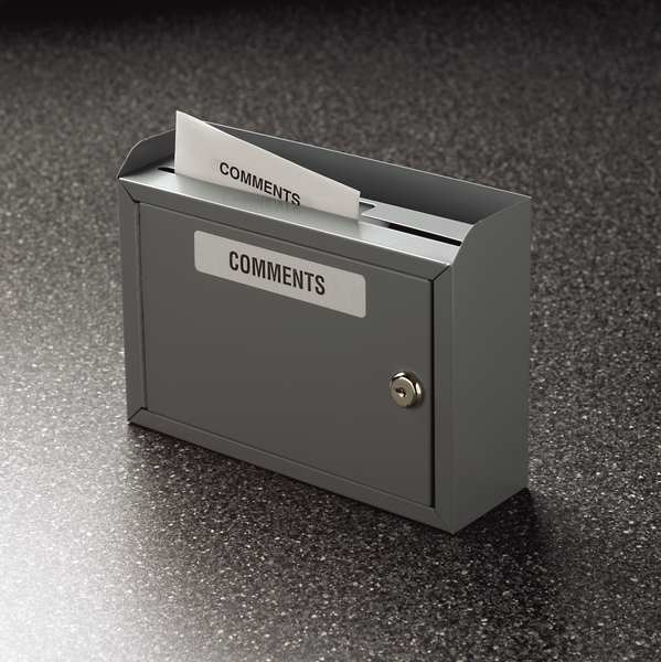 Suggestion Box, Steel, Gray, 3 in. D