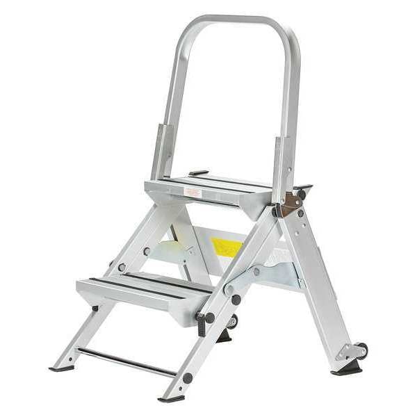 2 Steps, Aluminum Step Stool, 375 lb. Load Capacity, Silver