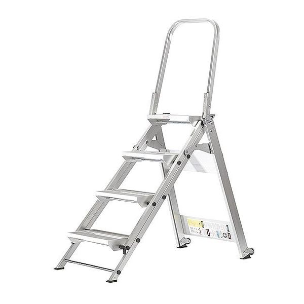 4 Steps, Aluminum Step Stool, 375 lb. Load Capacity, Silver