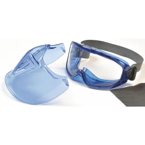 Goggles with Face Shield, V90, Anti-Fog Coating, Clear Lenses, Blue Frame, Blue Shield, Unisex