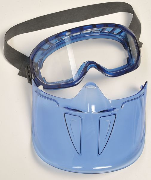 Goggles with Face Shield, V90, Anti-Fog Coating, Clear Lenses, Blue Frame, Blue Shield, Unisex