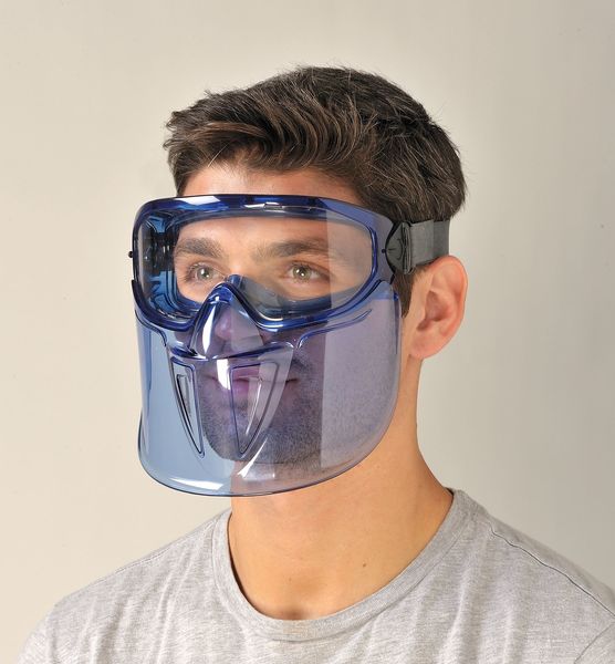 Goggles with Face Shield, V90, Anti-Fog Coating, Clear Lenses, Blue Frame, Blue Shield, Unisex
