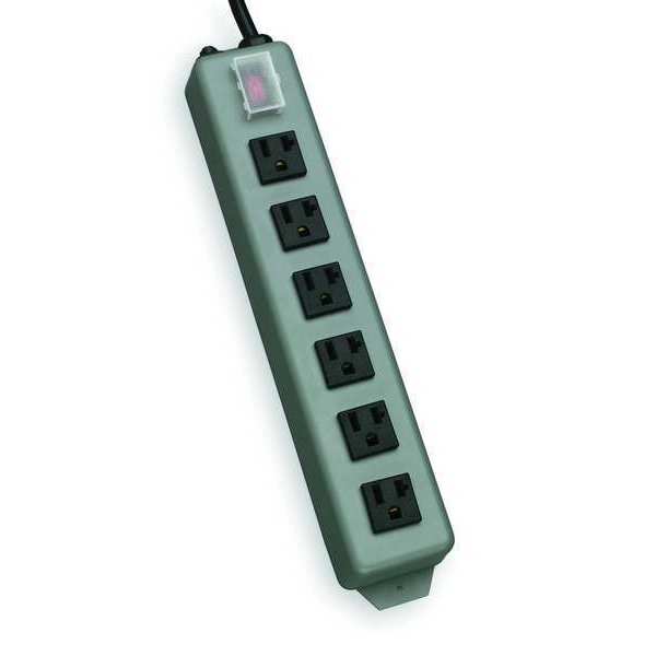 Outlet Strip, 20A, 6 Outlet, 15 ft, Gray