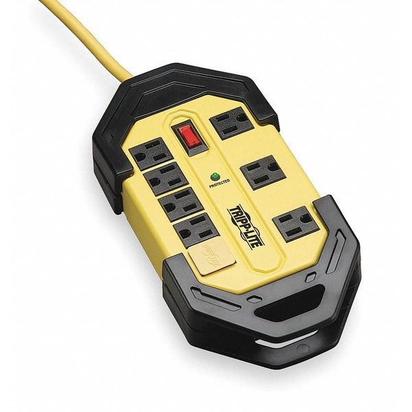 Surge Protector Strip, 8 Outlet, Yellw/Blk
