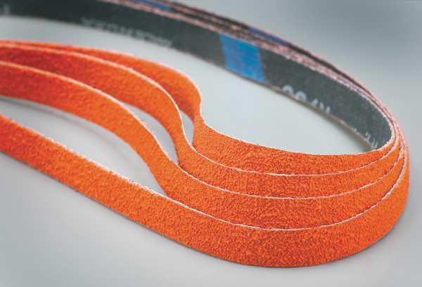 Sanding Belt, Coated, 3/4 in W, 18 in L, 80 Grit, Medium, Ceramic, R980P Blaze, Orange