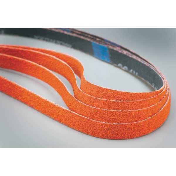 Sanding Belt, Coated, 3/4 in W, 18 in L, 40 Grit, Coarse, Ceramic, R980P Blaze, Orange