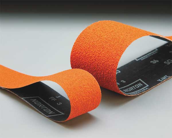 Sanding Belt, Coated, 3 in W, 132 in L, 80 Grit, Medium, Ceramic, R980P Blaze, Orange