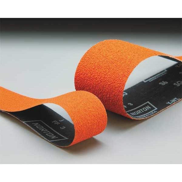 Sanding Belt, Coated, 3 in W, 132 in L, 36 Grit, Extra Coarse, Ceramic, R980P Blaze, Orange