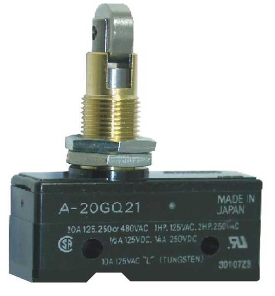 Industrial Snap Action Switch, Cross Roller, Panel Mount, Plunger Actuator, SPDT