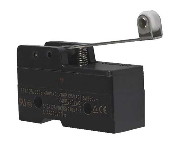Industrial Snap Action Switch, Hinge Roller, Lever Actuator, SPDT, 15A @ 480V AC Contact Rating