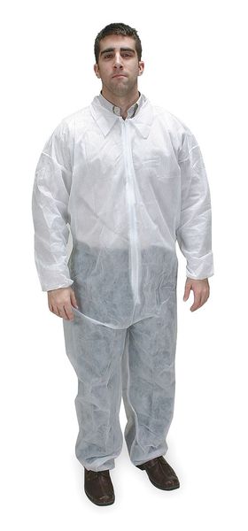 Collared Disposable Coveralls, 25 PK, White, Polypropylene, Zipper
