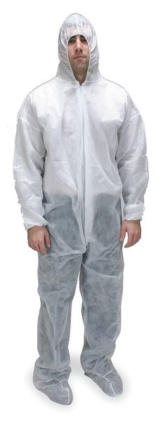 Hooded Disposable Coveralls, 25 PK, White, Polypropylene, Zipper