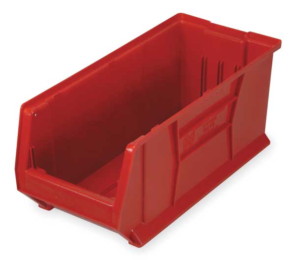 Storage Bin, Red, Polypropylene/Polyethylene, 29 7/8 in L x 11 in W x 10 in H, 150 lb Load Capacity