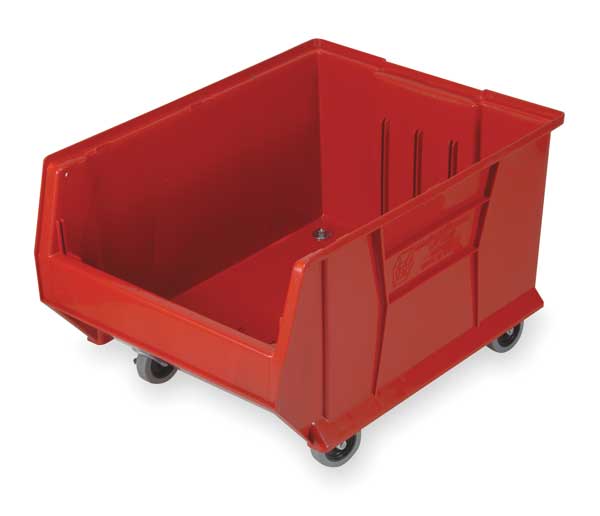 Mobile Storage Bin, Red, Polypropylene/Polyethylene, 29 7/8 in L x 18 1/4 in W x 12 in H