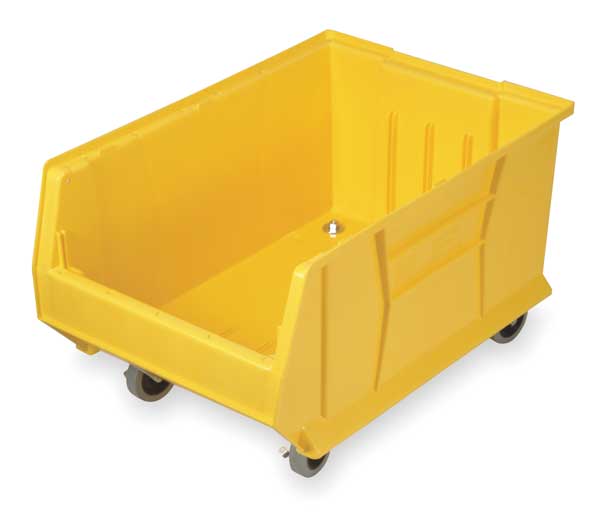 Mobile Storage Bin, Yellow, Polypropylene/Polyethylene, 29 7/8 in L x 18 1/4 in W x 12 in H