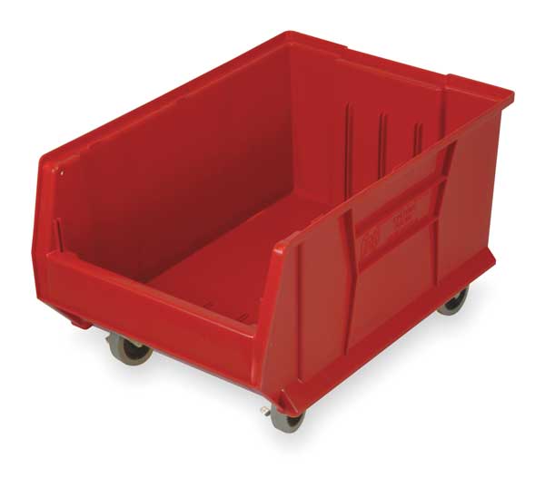 Mobile Storage Bin, Red, Polypropylene/Polyethylene, 29 7/8 in L x 16 1/2 in W x 11 in H