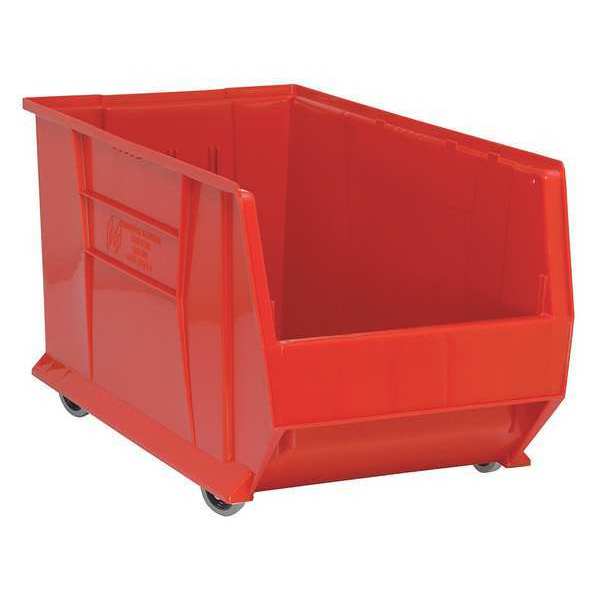 Mobile Storage Bin, Red, Polypropylene/Polyethylene, 29 7/8 in L x 16 1/2 in W x 15 in H