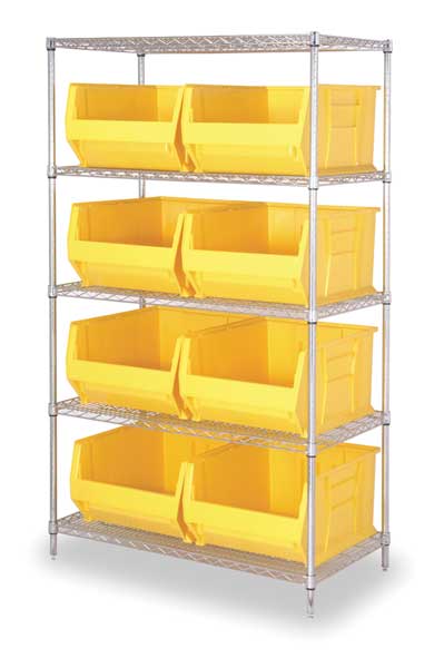Steel Bin Shelving, 42 in W x 74 in H x 30 in D, 5 Shelves, Yellow