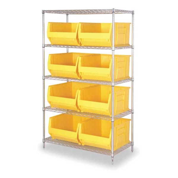 Steel, Polypropylene Bin Shelving, 36 in W x 74 in H x 24 in D, 6 Shelves, Yellow