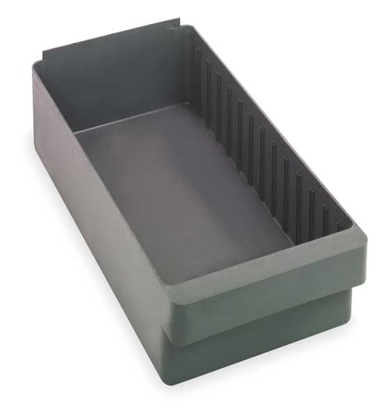 Drawer Storage Bin, Gray, High Impact Polystyrene, 8 3/8 in W x 4 5/8 in H, 25 lb Load Capacity
