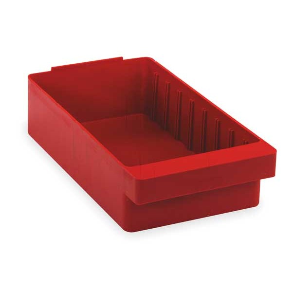 Drawer Storage Bin, Red, High Impact Polystyrene, 8 3/8 in W x 4 5/8 in H, 25 lb Load Capacity