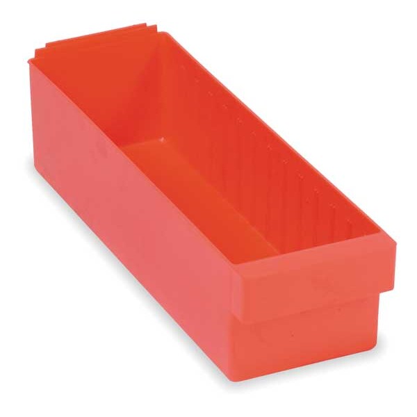 Drawer Storage Bin, Red, High Impact Polystyrene, 5 5/8 in W x 4 5/8 in H, 25 lb Load Capacity