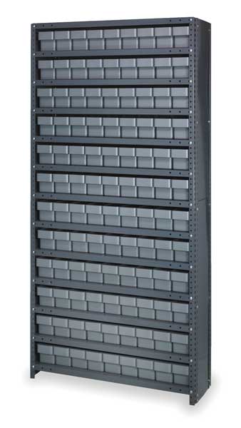 Steel Enclosed Bin Shelving, 36 in W x 75 in H x 12 in D, 13 Shelves, Gray