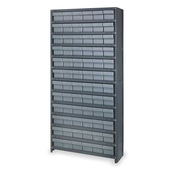 Steel Enclosed Bin Shelving, 36 in W x 75 in H x 12 in D, 13 Shelves, Gray