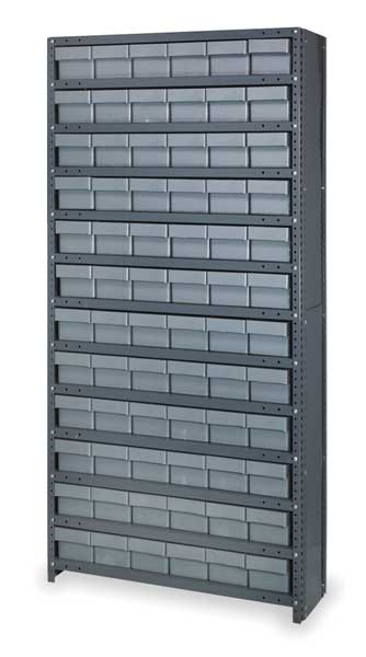 Enclosed Bin Shelving with 72 Drawers, Steel Frame ; Polystyrene Bin, 36 in W x 75 in H x 18 in D