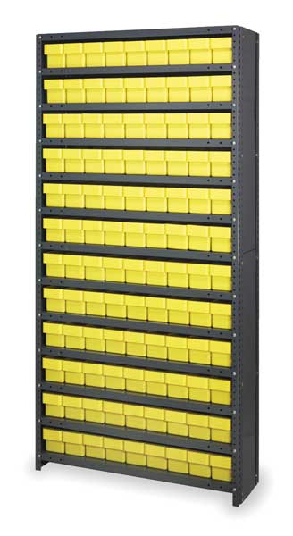 Steel Enclosed Bin Shelving, 36 in W x 75 in H x 18 in D, 13 Shelves, Yellow