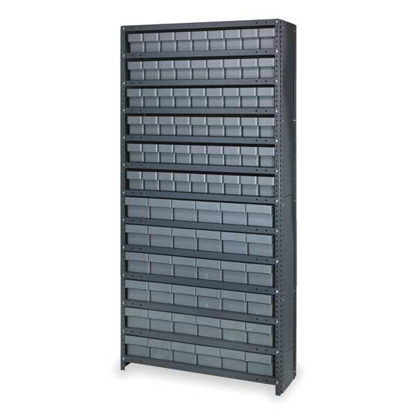 Enclosed Bin Shelving with 36 Drawers, Steel Frame ; Polystyrene Bin, 36 in W x 75 in H x 18 in D