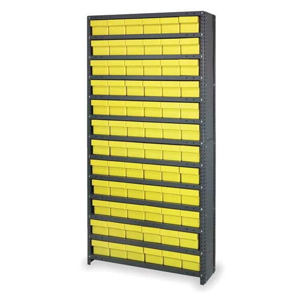 Steel Enclosed Bin Shelving, 36 in W x 75 in H x 12 in D, 13 Shelves, Yellow