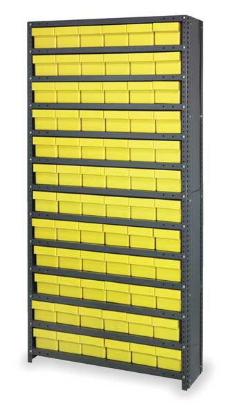 Steel Enclosed Bin Shelving, 36 in W x 75 in H x 18 in D, 13 Shelves, Yellow