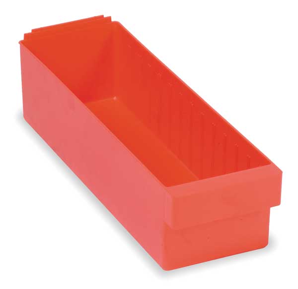 Drawer Storage Bin, Red, High Impact Polystyrene, 5 5/8 in W x 4 5/8 in H, 25 lb Load Capacity