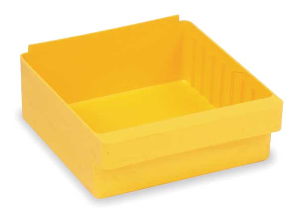 Drawer Storage Bin, Yellow, High Impact Polystyrene, 8 3/8 in W x 4 5/8 in H, 25 lb Load Capacity
