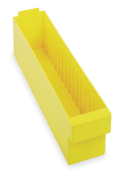 Drawer Storage Bin, Yellow, High Impact Polystyrene, 3 3/4 in W x 4 5/8 in H, 25 lb Load Capacity