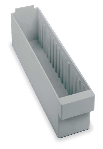 Drawer Storage Bin, Gray, High Impact Polystyrene, 3 3/4 in W x 4 5/8 in H, 25 lb Load Capacity