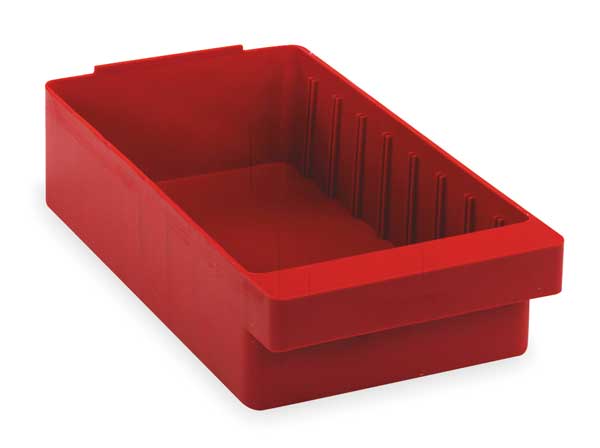 Drawer Storage Bin, Red, High Impact Polystyrene, 5 5/8 in W x 2 1/8 in H, 15 lb Load Capacity