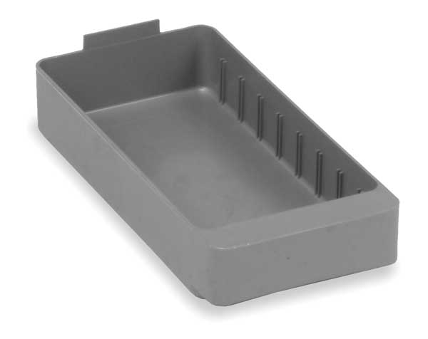 Drawer Storage Bin, Gray, High Impact Polystyrene, 5 5/8 in W x 2 1/8 in H, 15 lb Load Capacity
