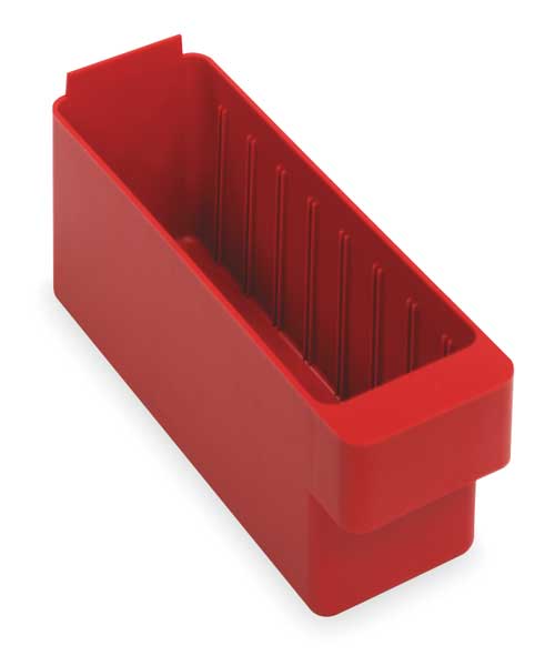 Drawer Storage Bin, Red, High Impact Polystyrene, 3 3/4 in W x 4 5/8 in H, 25 lb Load Capacity