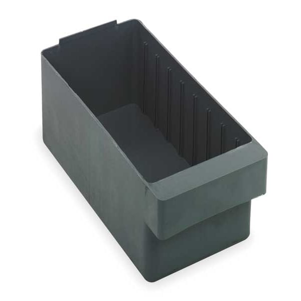 Drawer Storage Bin, Gray, High Impact Polystyrene, 5 5/8 in W x 4 5/8 in H, 20 lb Load Capacity