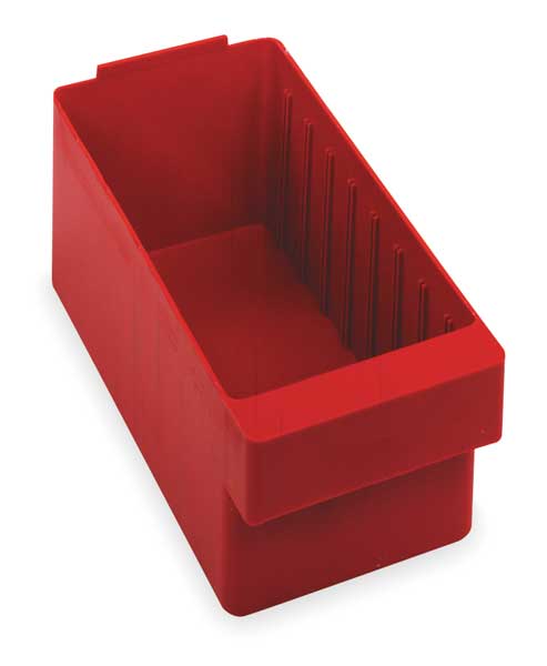 Drawer Storage Bin, Red, High Impact Polystyrene, 5 5/8 in W x 4 5/8 in H, 20 lb Load Capacity